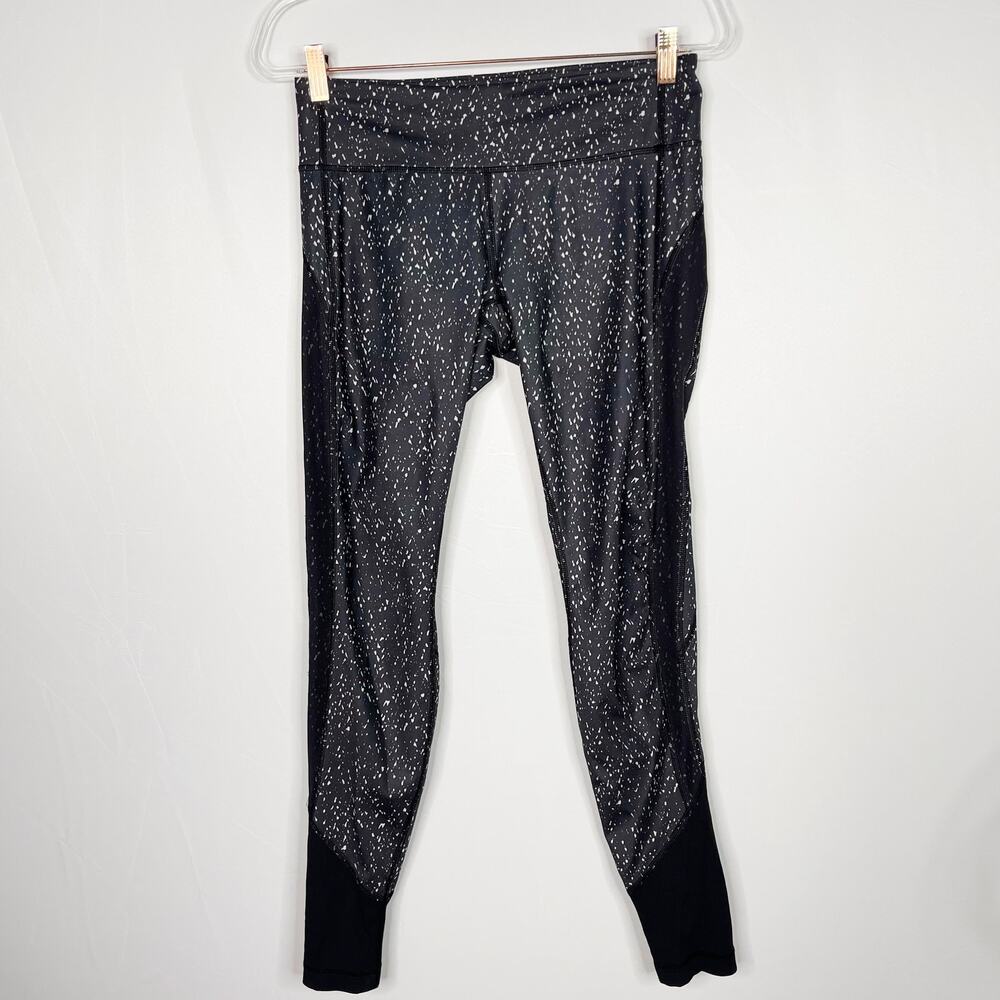 Lululemon Womens 8 Black White Special Edition Speckled Leggings Mesh Pieced